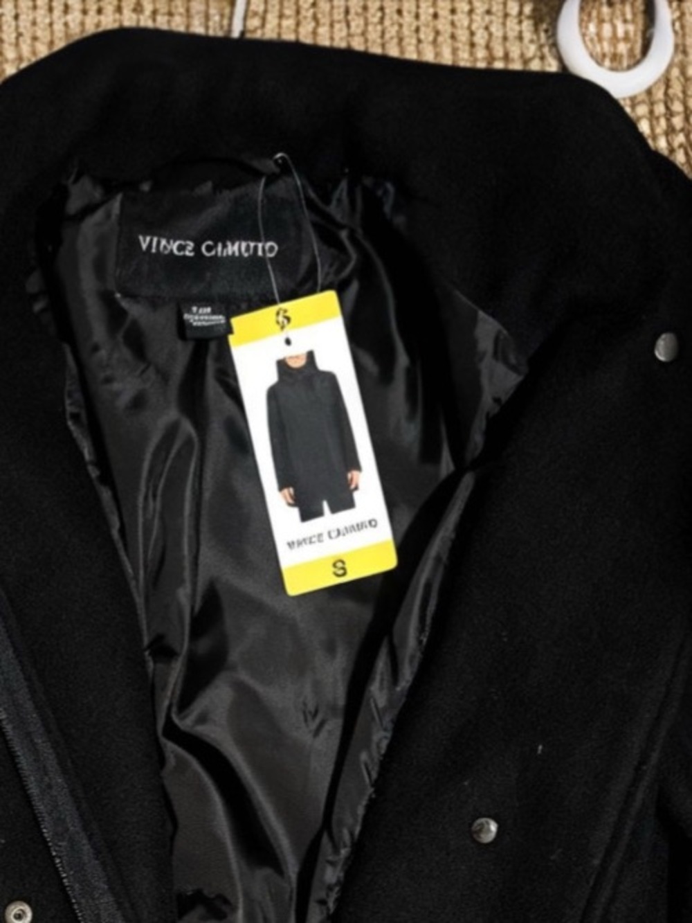 Vince Camuto Black Wool-Blend Pea Coat with Zip & Snap Front